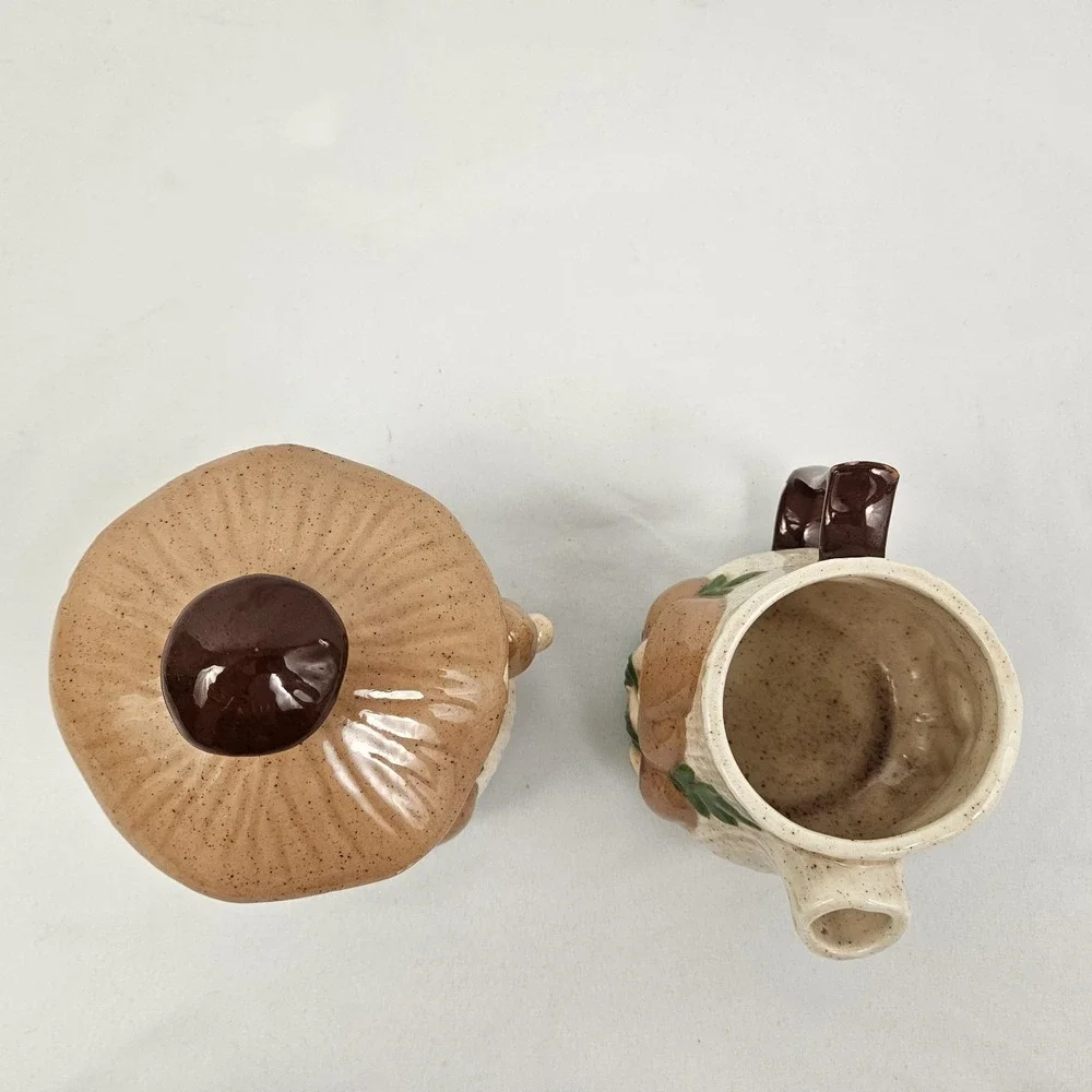Arnel's Sugar & Creamer Set 3D Mushroom Ceramic 1970's Vintage MCM Kitschy Retro